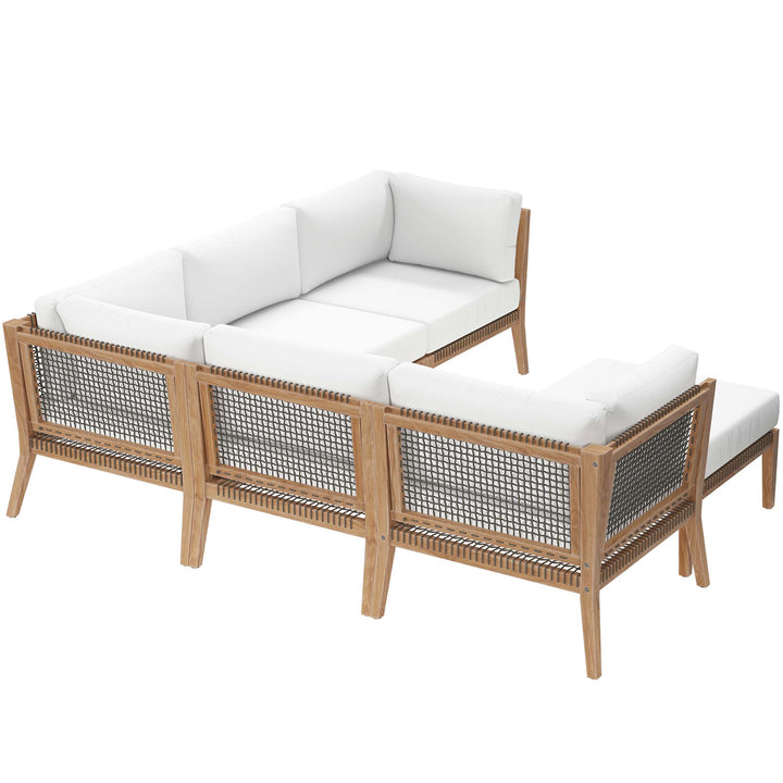 Clearwater 6-Piece Open-air Patio Teak Wood Seating Sofa