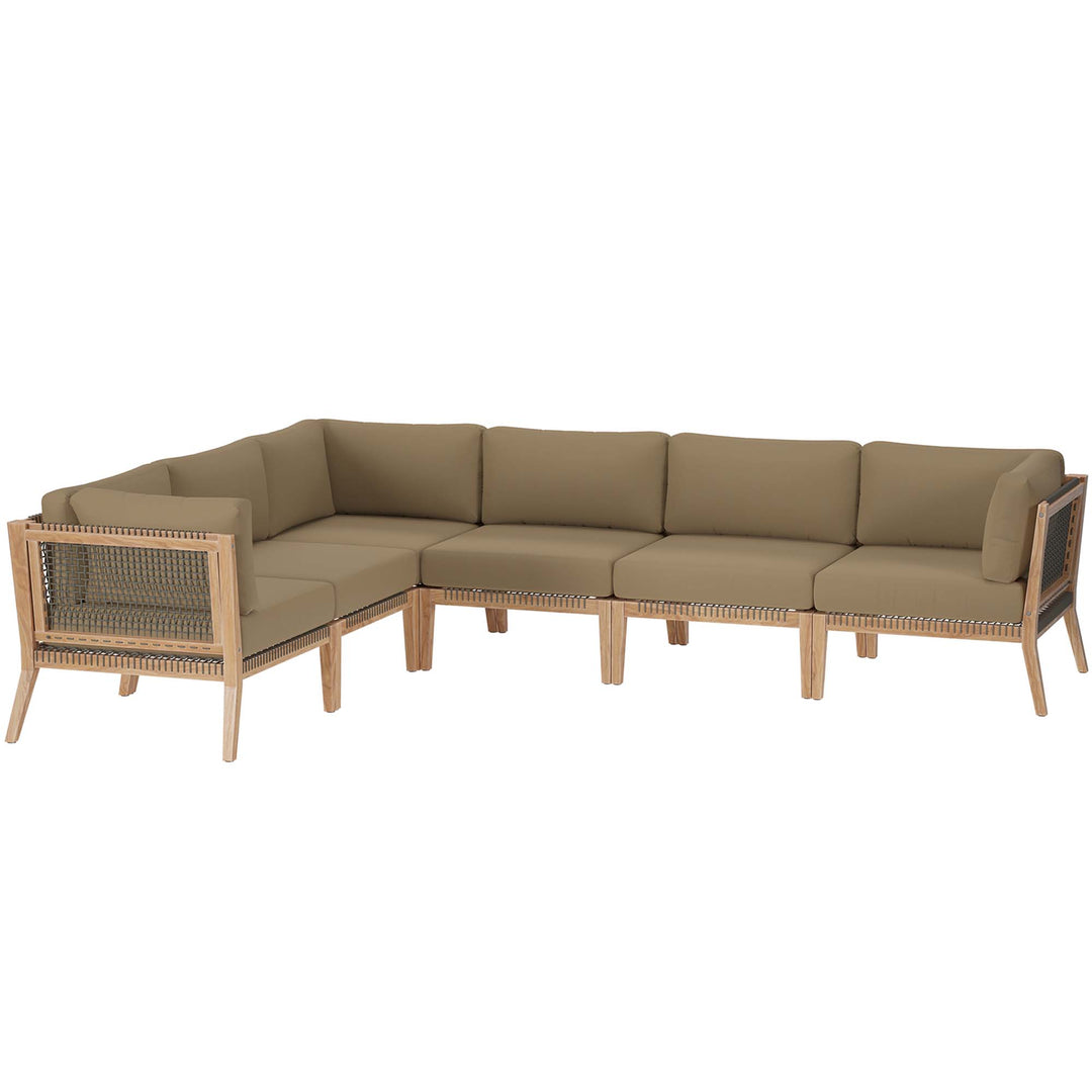 Cedar 6-Piece Outdoor Patio Teak Wood Sectional Sofa