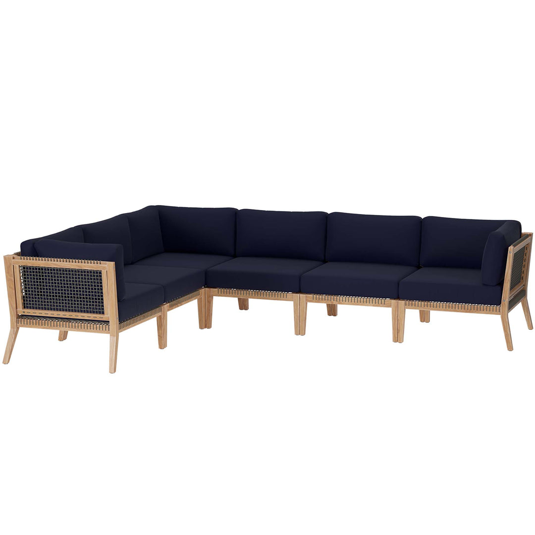 Cedar 6-Piece Outdoor Patio Teak Wood Sectional Sofa