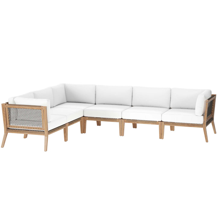 Cedar 6-Piece Outdoor Patio Teak Wood Sectional Sofa