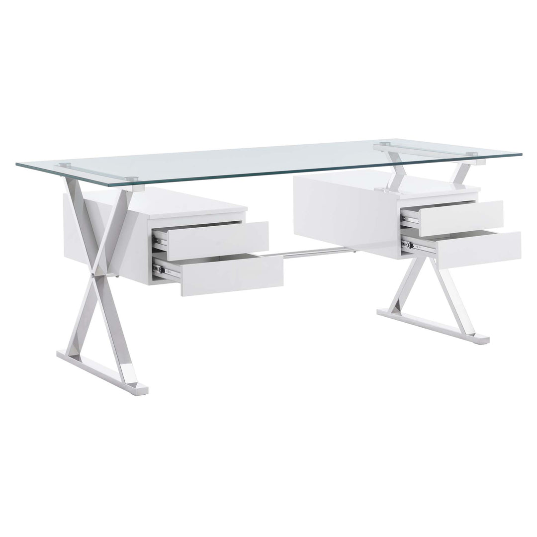 Sleek 71" Glass Top Glass Office Desk