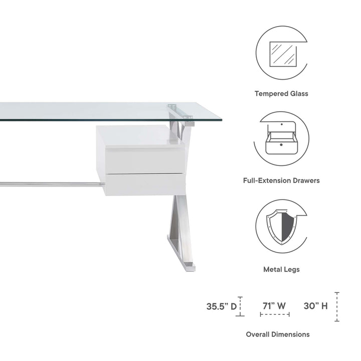 Sleek 71" Glass Top Glass Office Desk