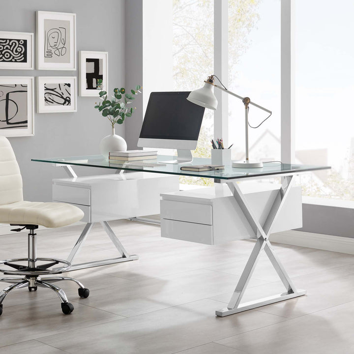 Sleek 71" Glass Top Glass Office Desk