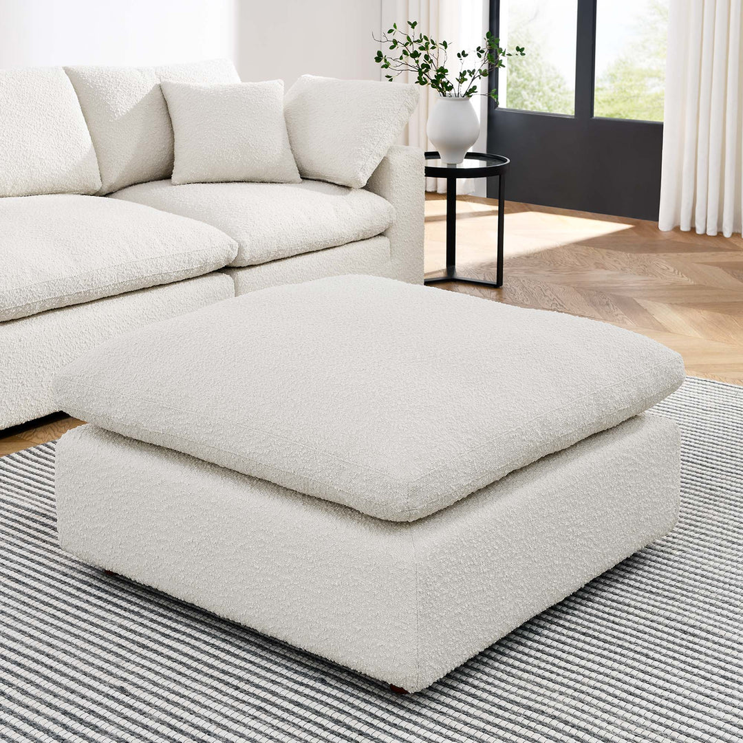 Comfy Down Filled Overstuffed Boucle Fabric Ottoman