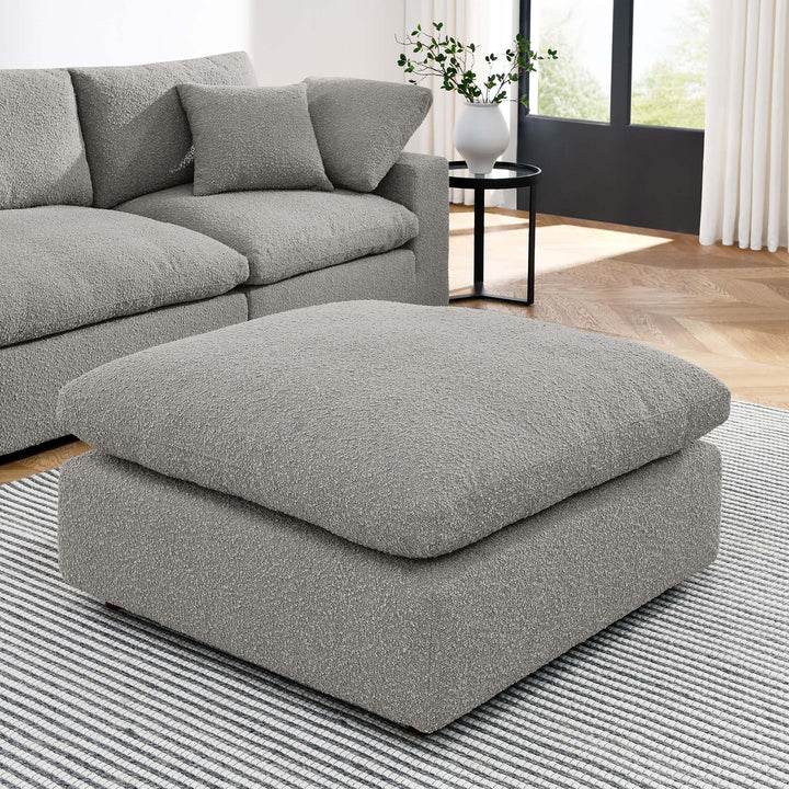 Comfy Down Filled Overstuffed Boucle Fabric Ottoman