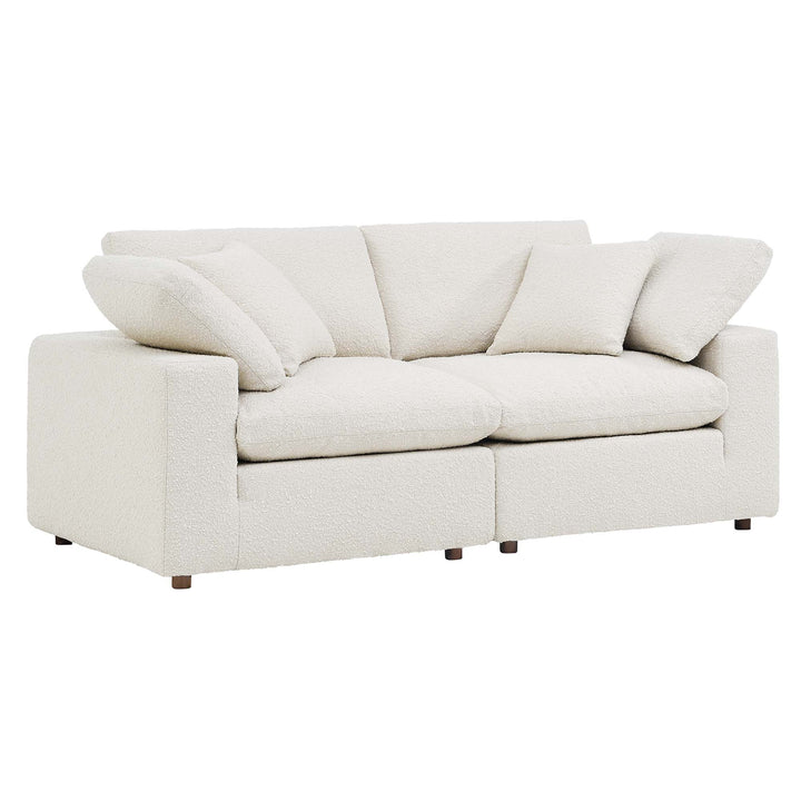 Comfort Down Filled Overstuffed Boucle Fabric Loveseat