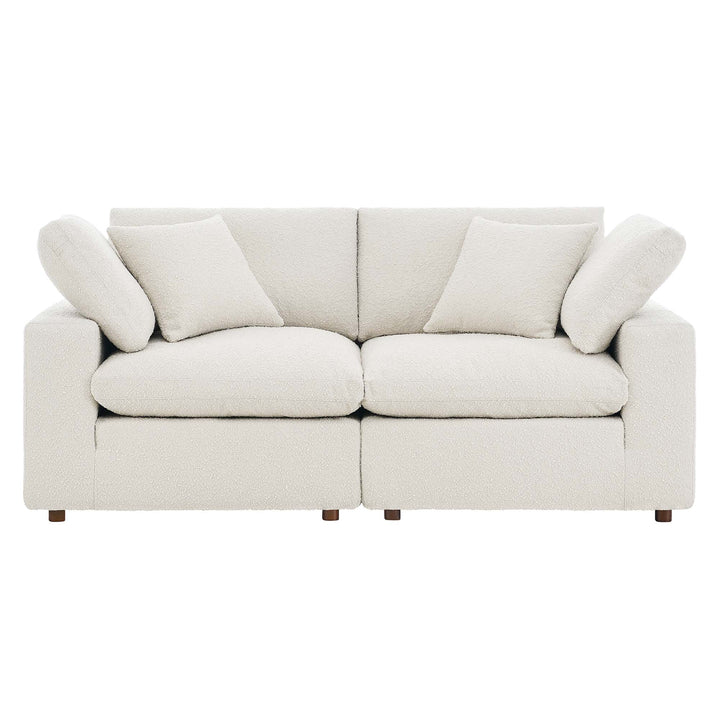 Comfort Down Filled Overstuffed Boucle Fabric Loveseat