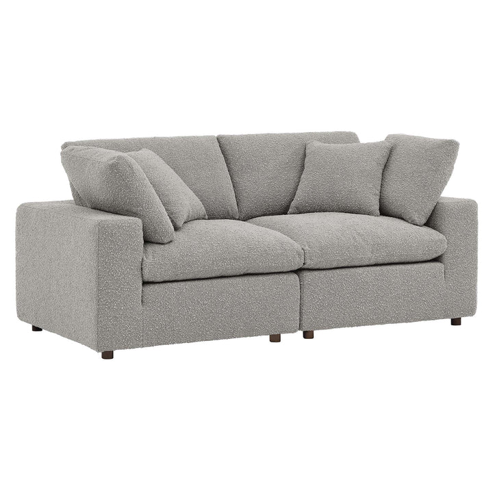 Comfort Down Filled Overstuffed Boucle Fabric Loveseat