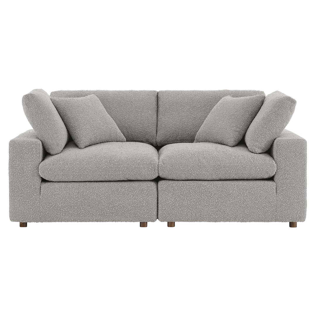 Comfort Down Filled Overstuffed Boucle Fabric Loveseat