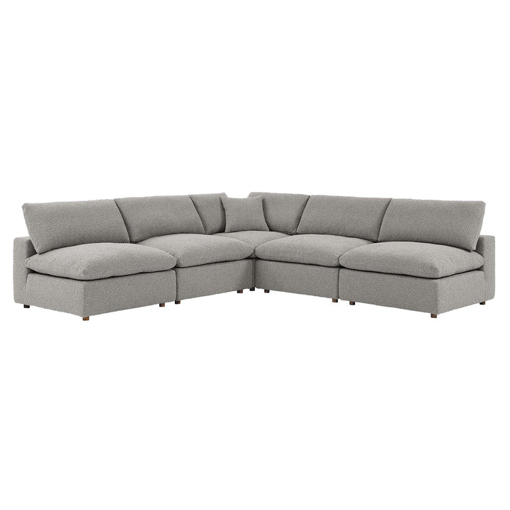 Chic 5-Piece Down Filled Overstuffed Boucle Fabric Corner Couch