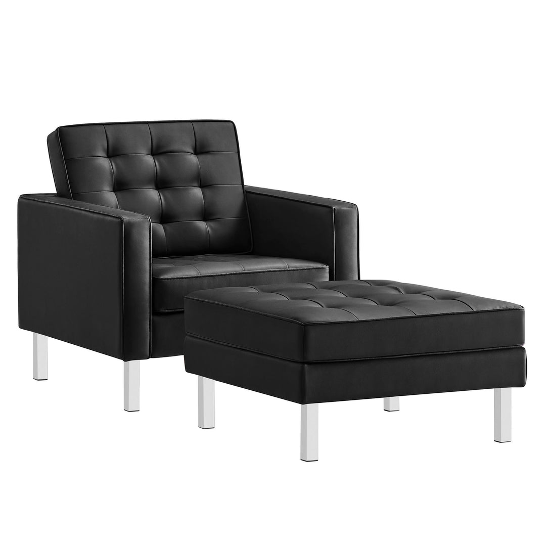 Luxe Tufted Vegan Leather Armchair and Ottoman Set