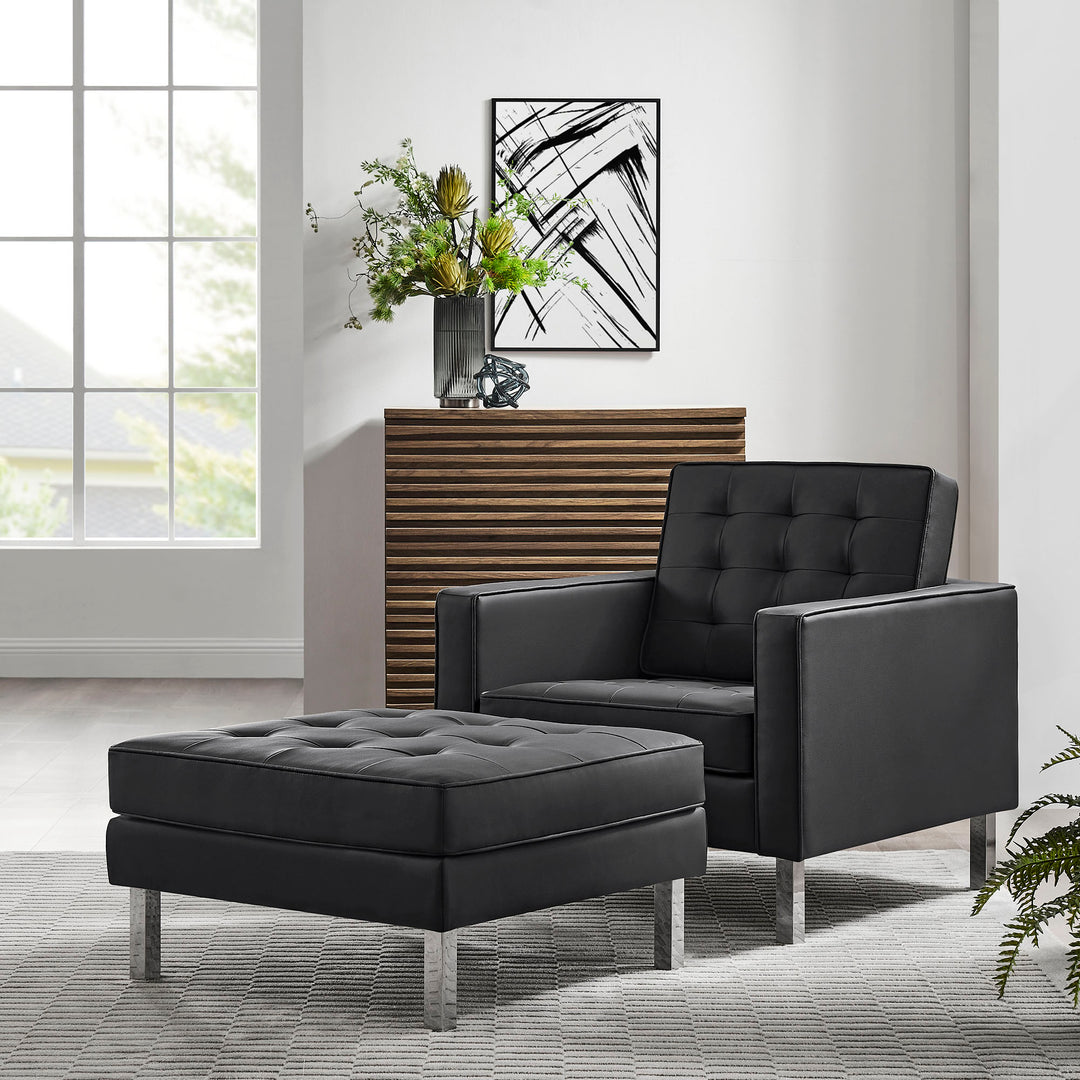 Luxe Tufted Vegan Leather Armchair and Ottoman Set