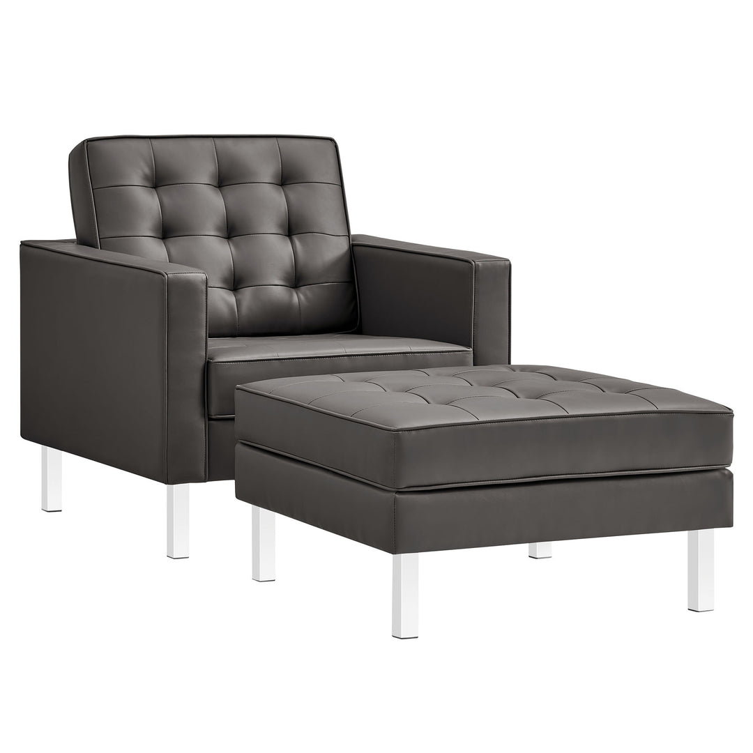 Luxe Tufted Vegan Leather Armchair and Ottoman Set