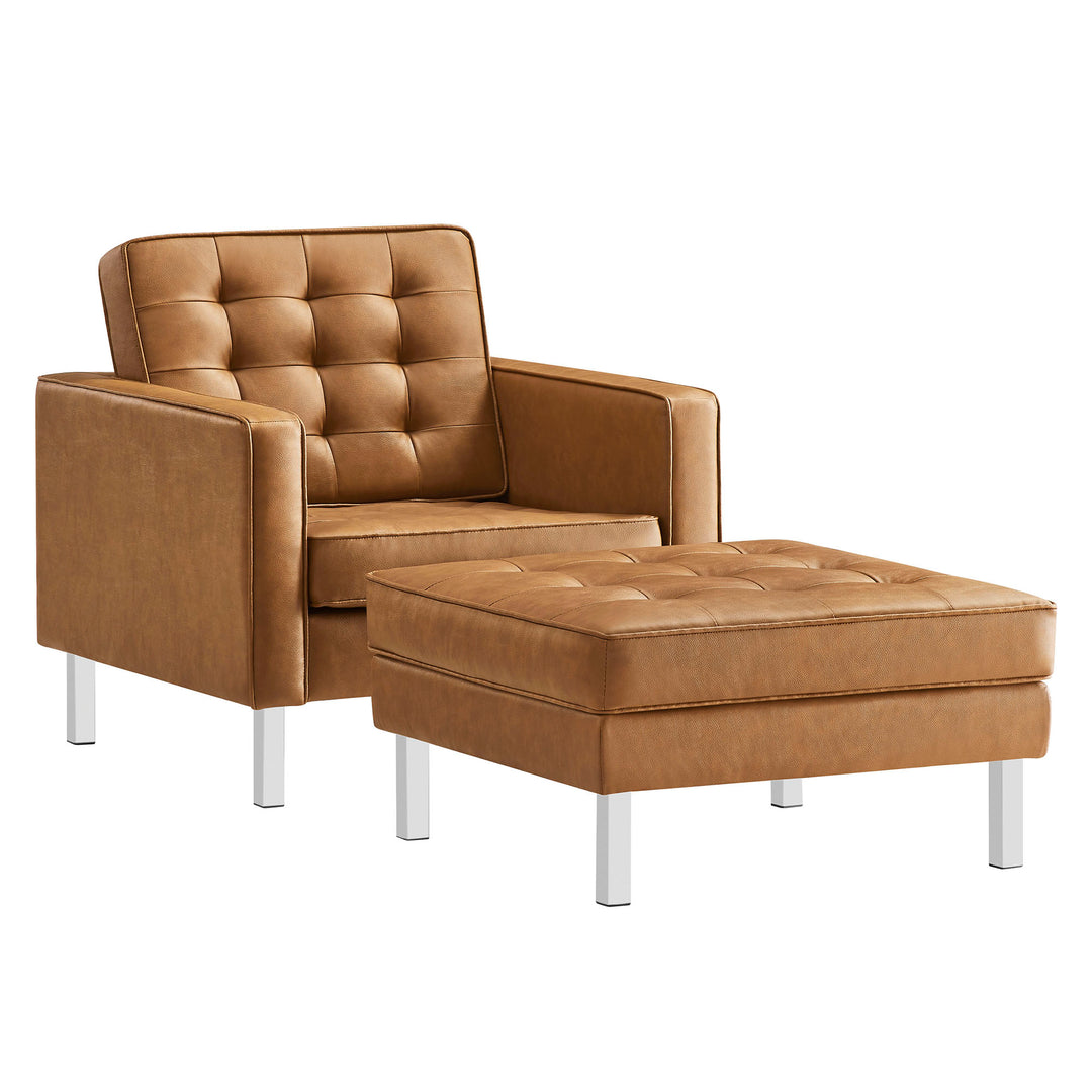 Luxe Tufted Vegan Leather Armchair and Ottoman Set