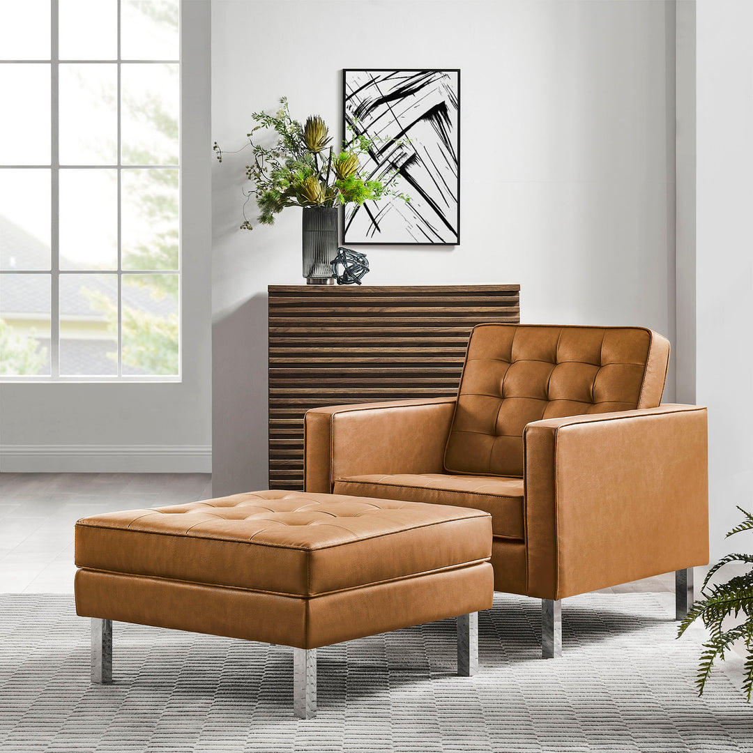 Luxe Tufted Vegan Leather Armchair and Ottoman Set