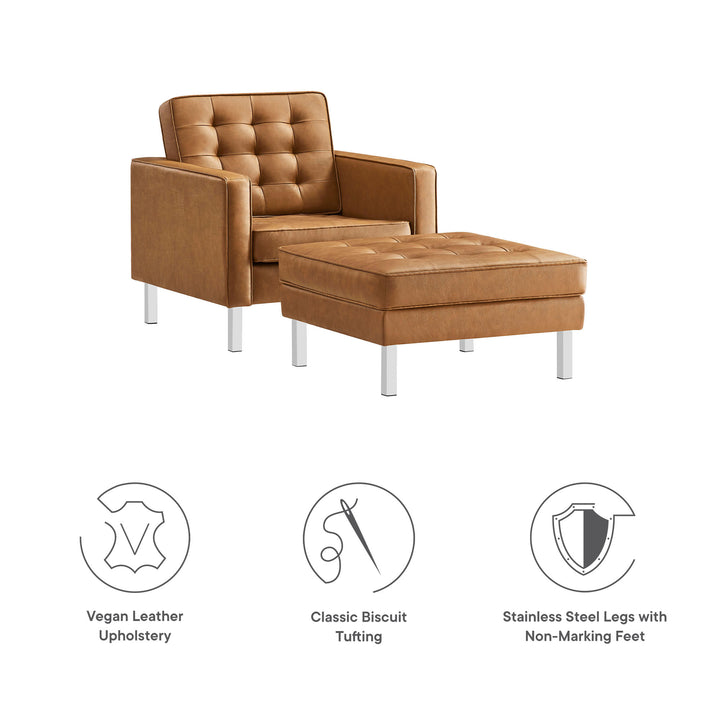 Luxe Tufted Vegan Leather Armchair and Ottoman Set