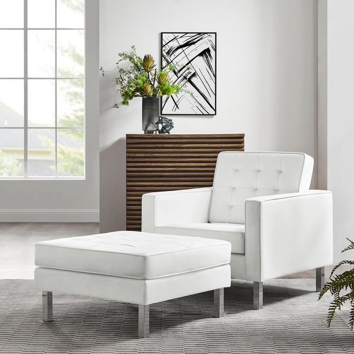 Luxe Tufted Vegan Leather Armchair and Ottoman Set