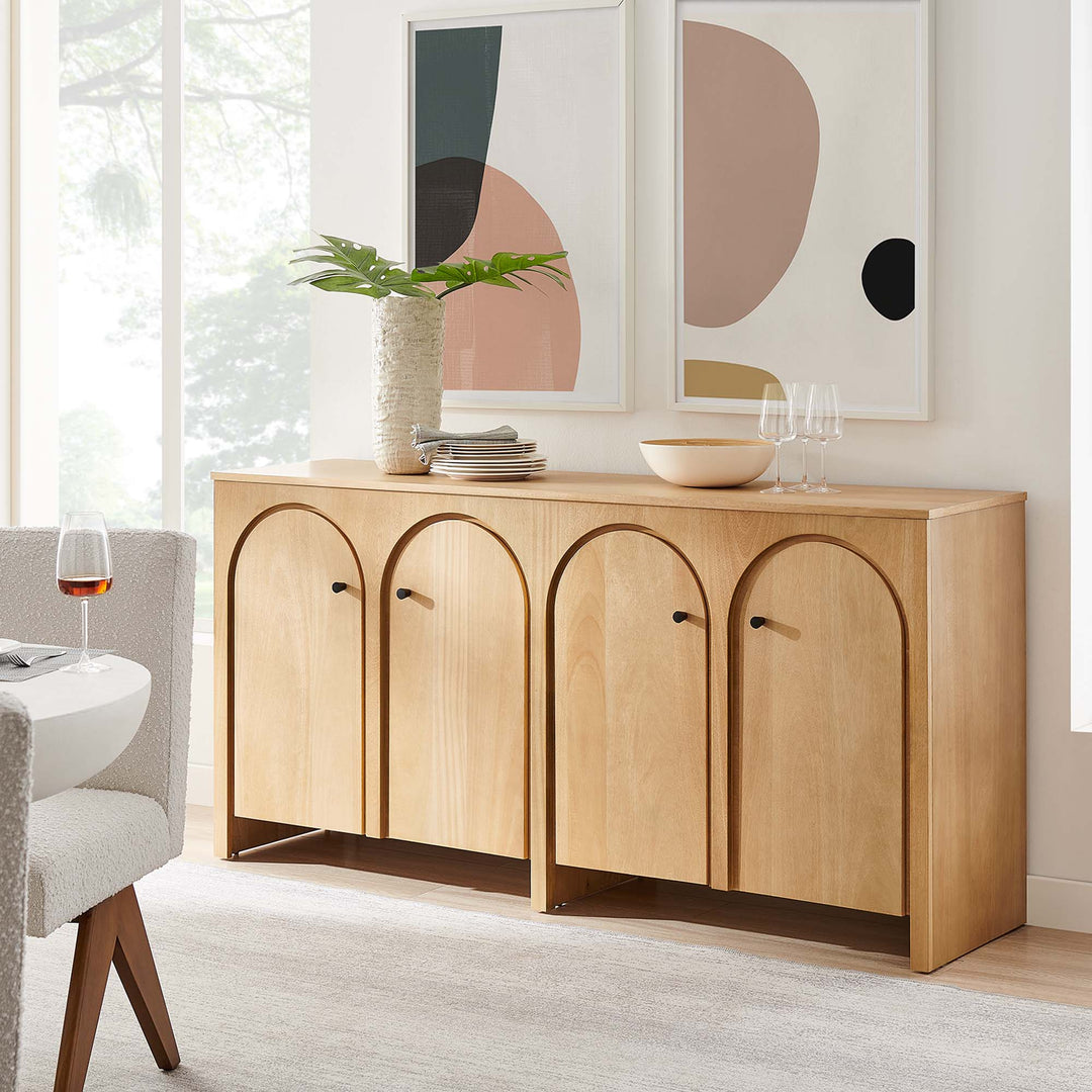 Alderwood Walnut 4-Door Sideboard Storage Cabinet