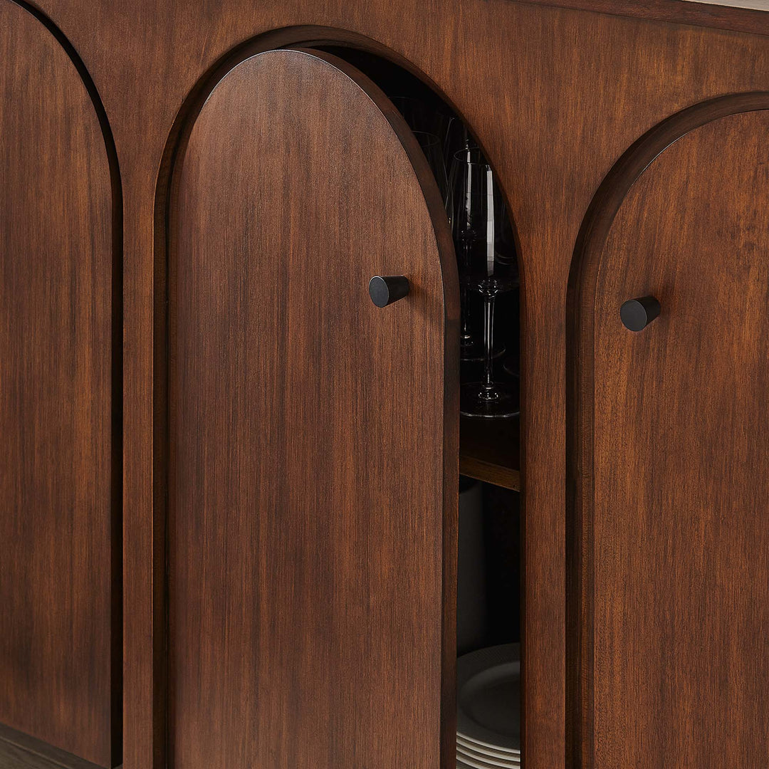 Alderwood Walnut 4-Door Sideboard Storage Cabinet