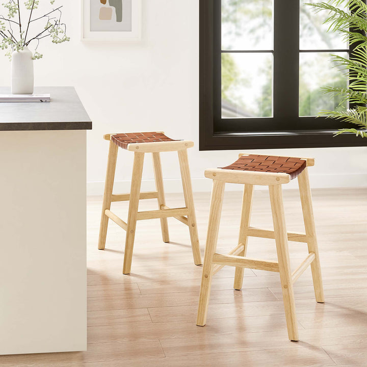 Sylvia Synthetic Leather Wooden Counter Stools Set of 2