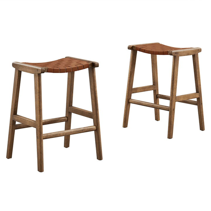 Sylvia Synthetic Leather Wooden Counter Stools Set of 2