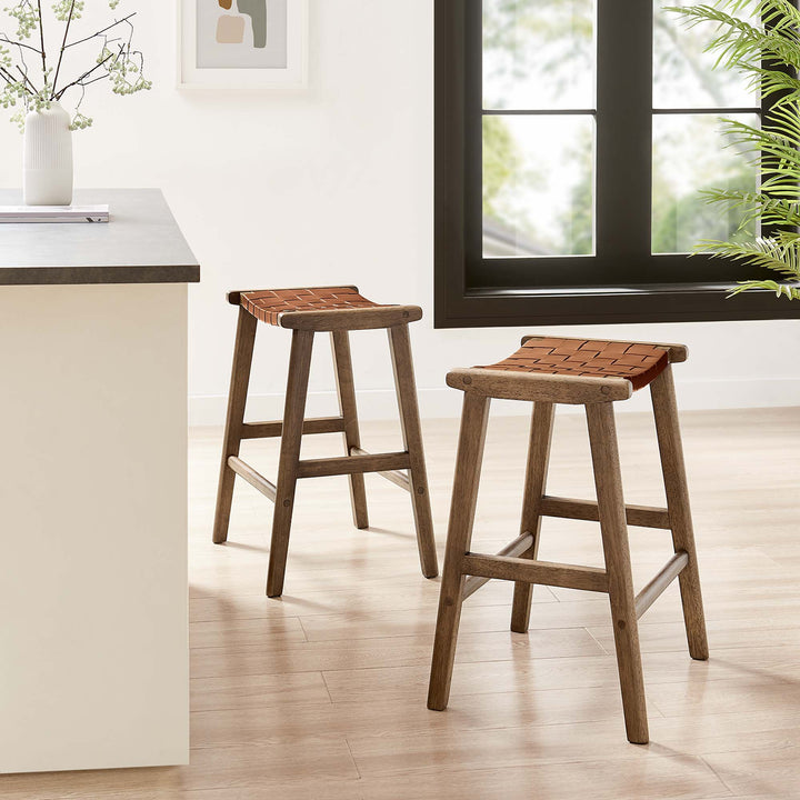 Sylvia Synthetic Leather Wooden Counter Stools Set of 2