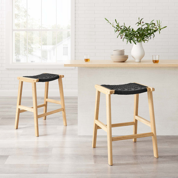 Savanna Woven Rope Wood Counter Stool Set of 2