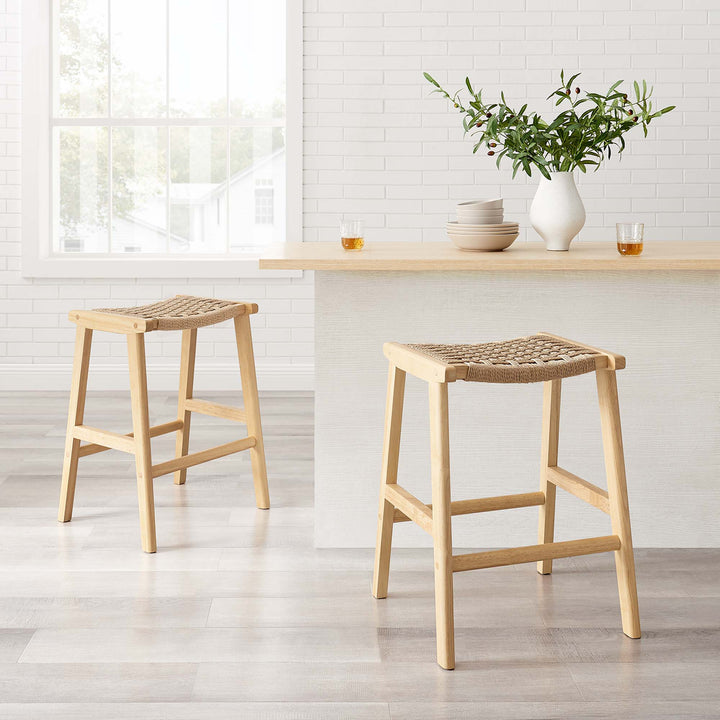 Savanna Woven Rope Wood Counter Stool Set of 2