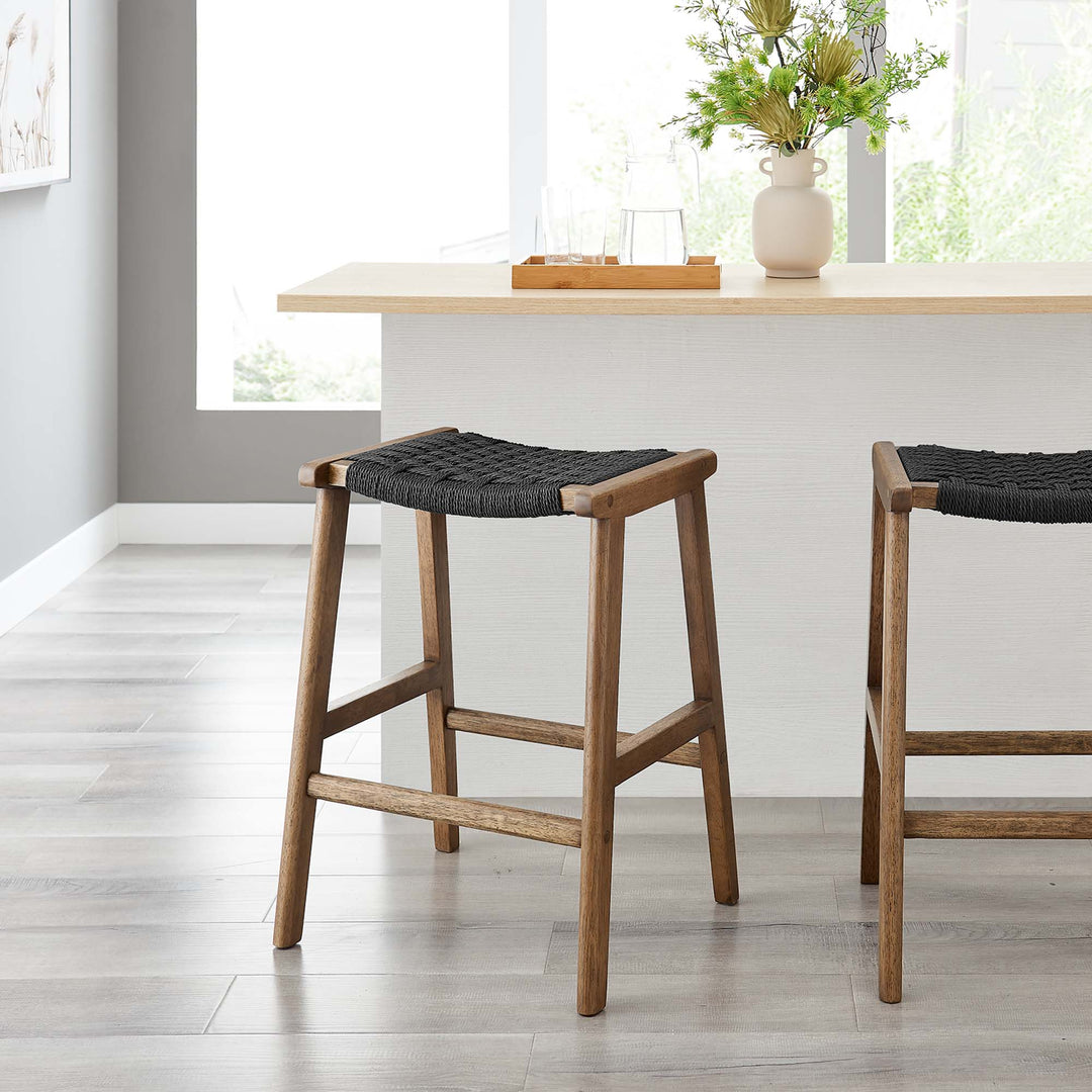 Savanna Woven Rope Wood Counter Stool Set of 2