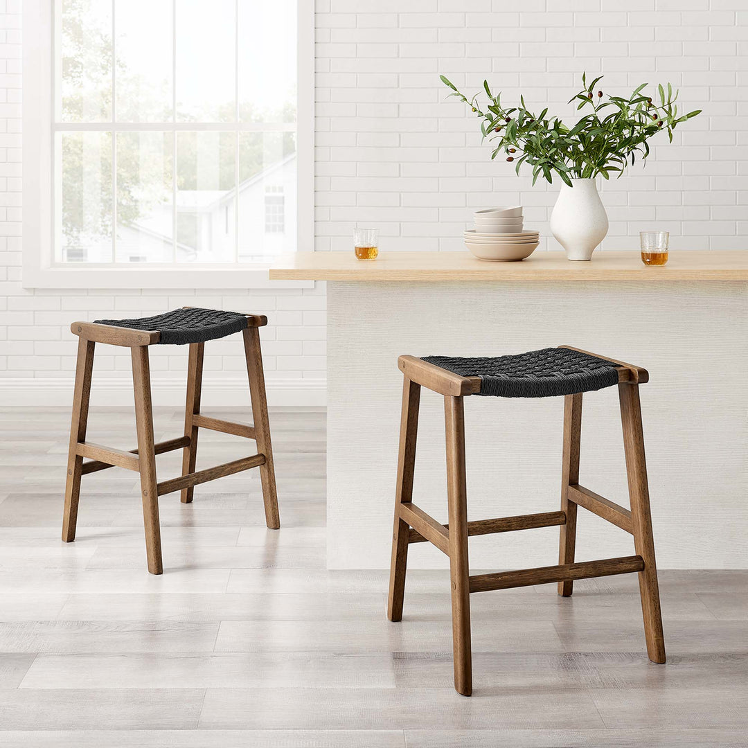 Savanna Woven Rope Wood Counter Stool Set of 2