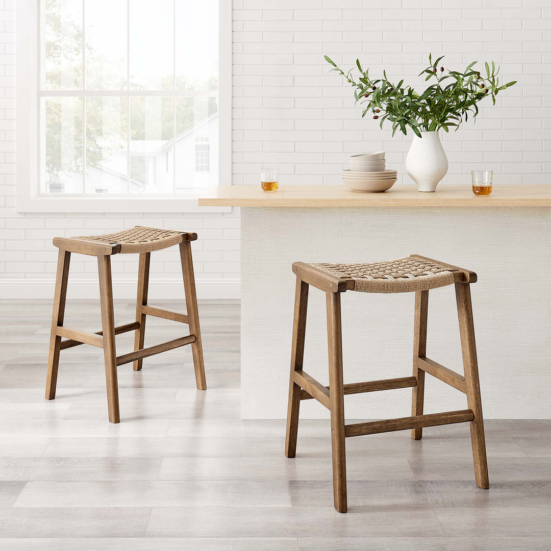 Savanna Woven Rope Wood Counter Stool Set of 2