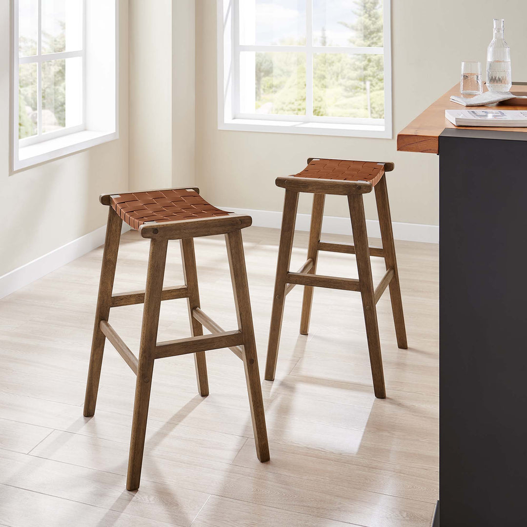 Sylvan Leather Wood Bar Stool Set of 2