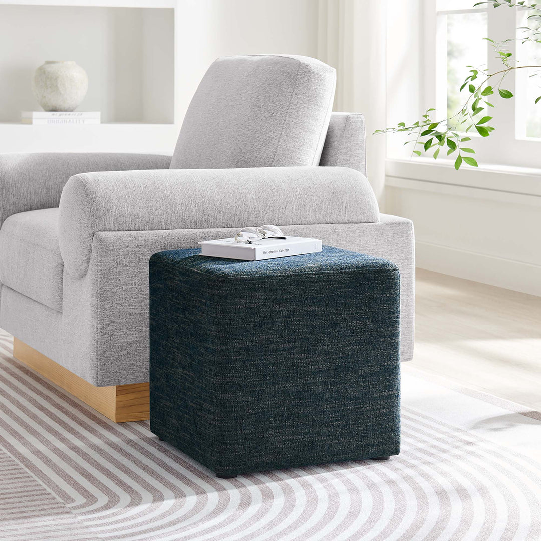 Caden 17" Square Stitched Heathered Fabric Upholstered Ottoman