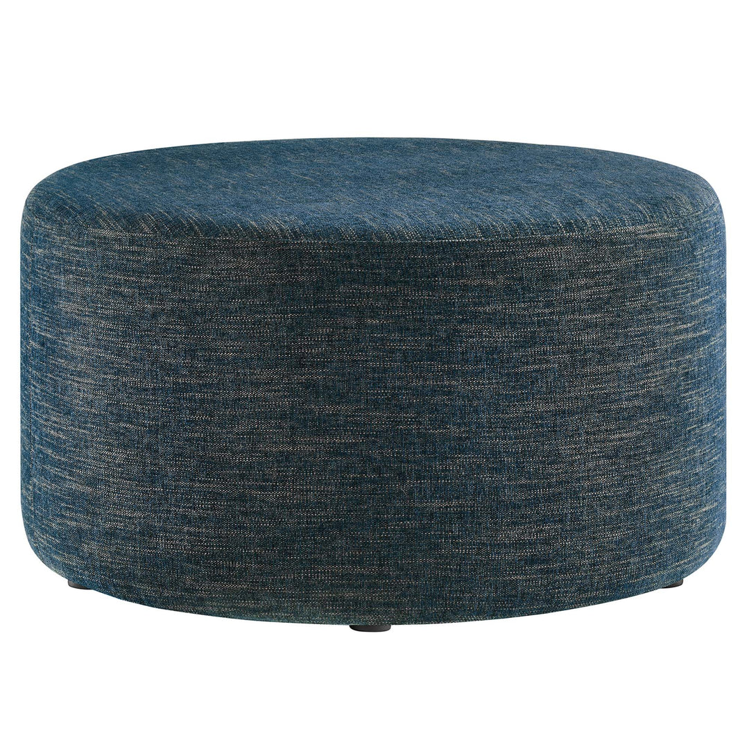 Camden Luxe 29" Round Woven Heathered Fabric Upholstered Ottoman