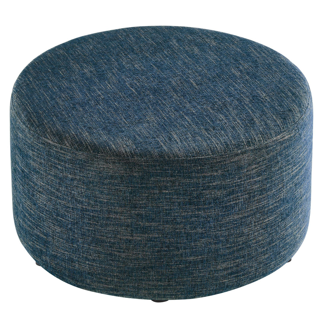 Camden Luxe 29" Round Woven Heathered Fabric Upholstered Ottoman