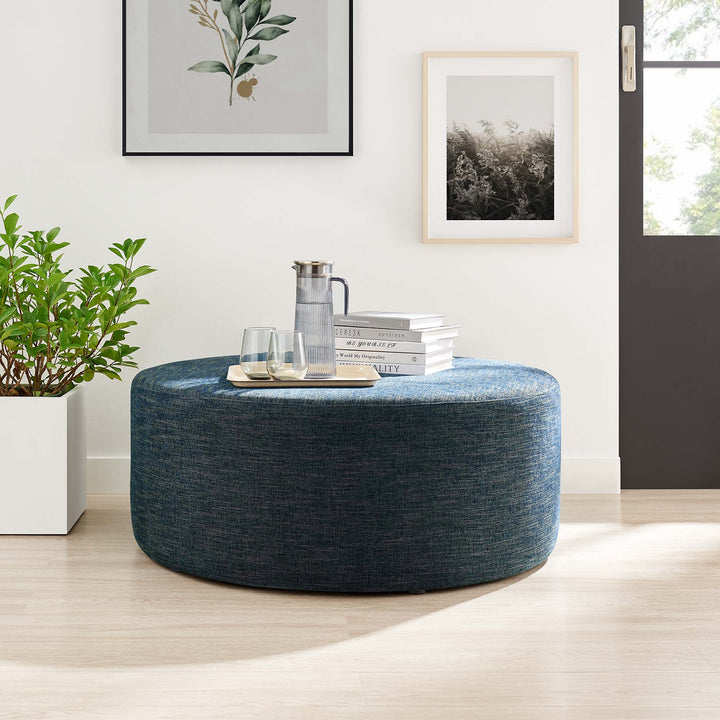 Cameron Loft 38" Round Woven Heathered Fabric Upholstered Ottoman