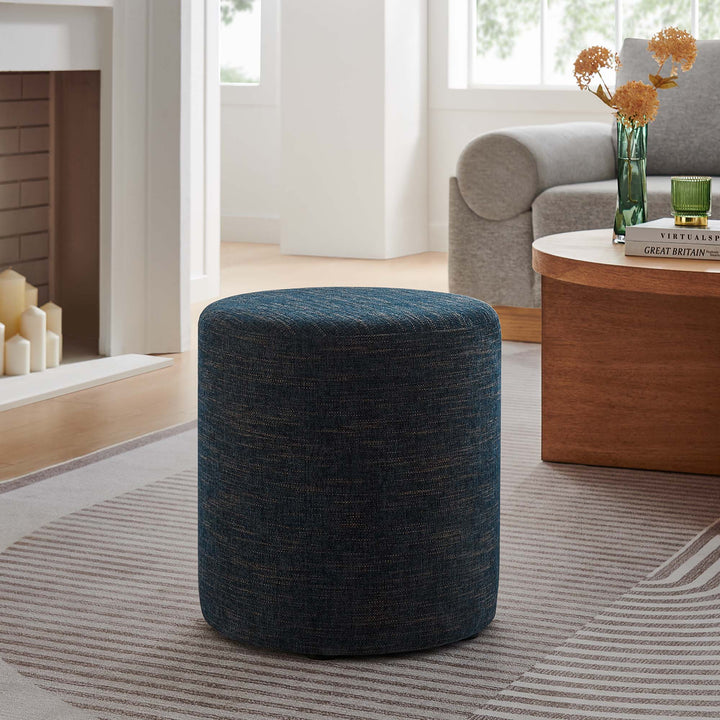 Cameron 16" Circular Crafted Chenille-Covered Cushion Ottoman