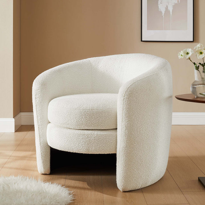 Attraction Upholstered Boucle Fabric Curved Back Armchair