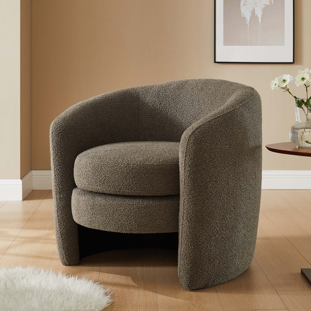 Attraction Upholstered Boucle Fabric Curved Back Armchair