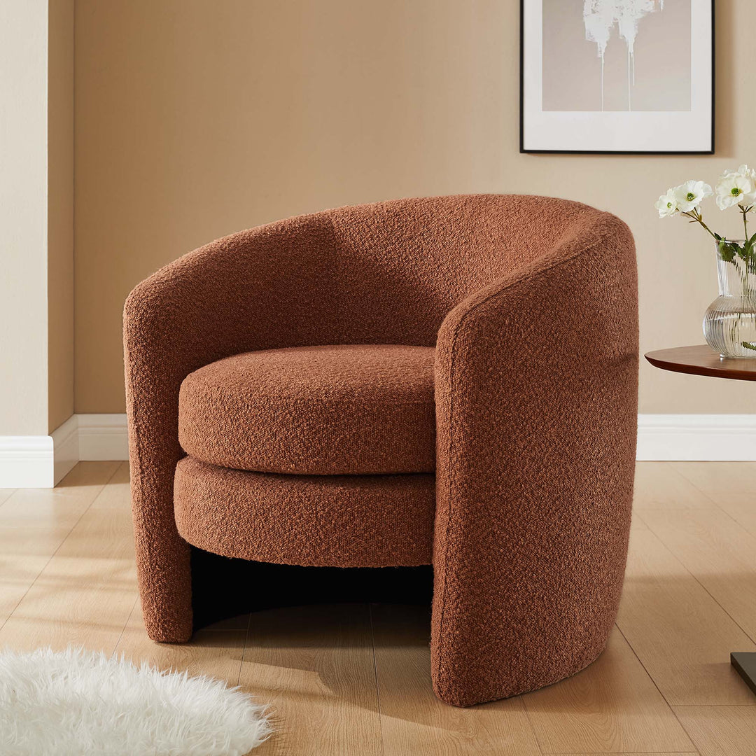 Attraction Upholstered Boucle Fabric Curved Back Armchair