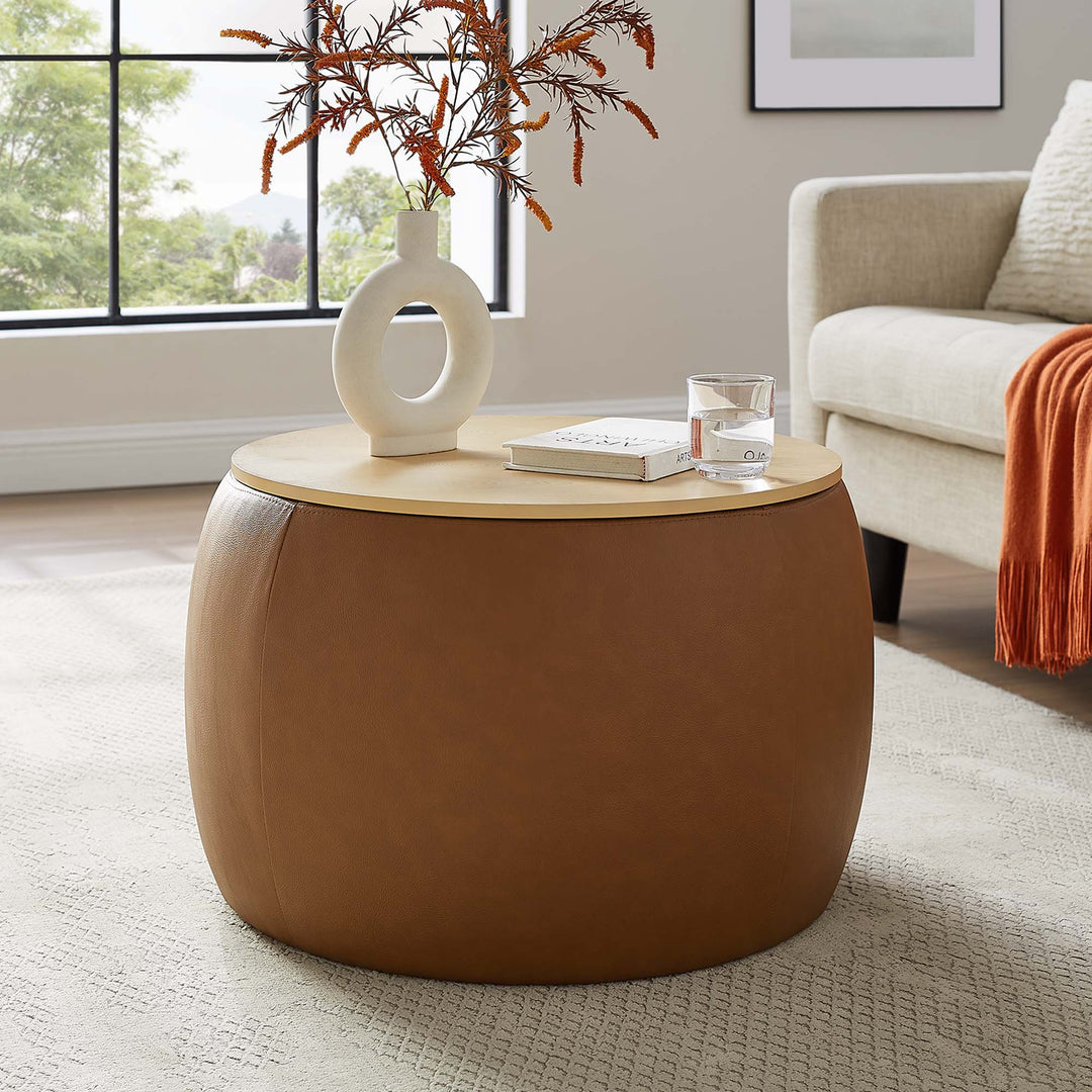 Pomona Plush Vegan Leather Storage Pouf