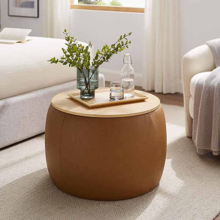 Pomona Plush Vegan Leather Storage Pouf