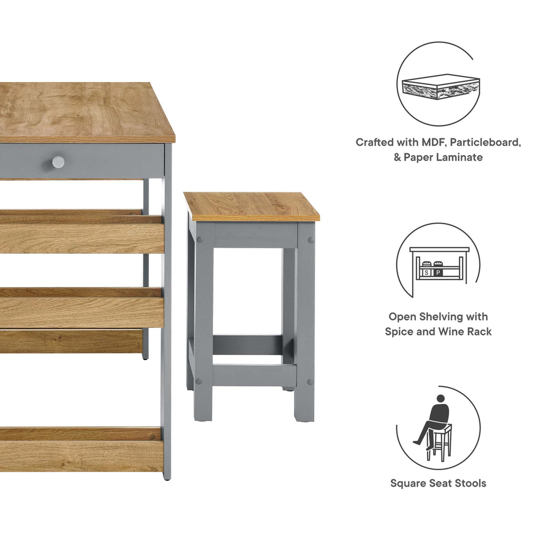 Grove 3-Piece Gathering Island and Stool Set