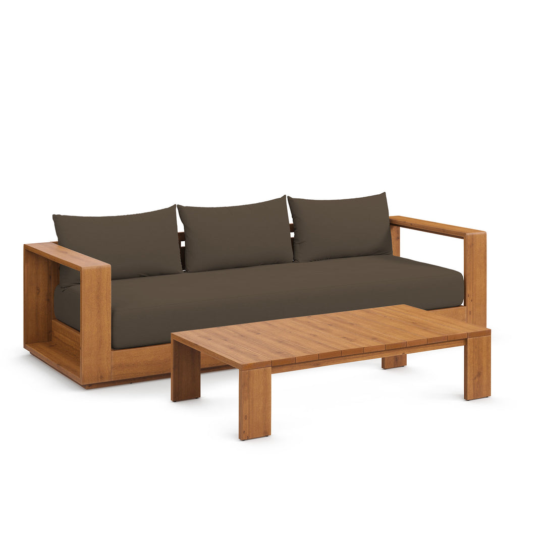 Timber 2-Piece Terrace Patio Acacia Wood Sofa and Coffee Table Set