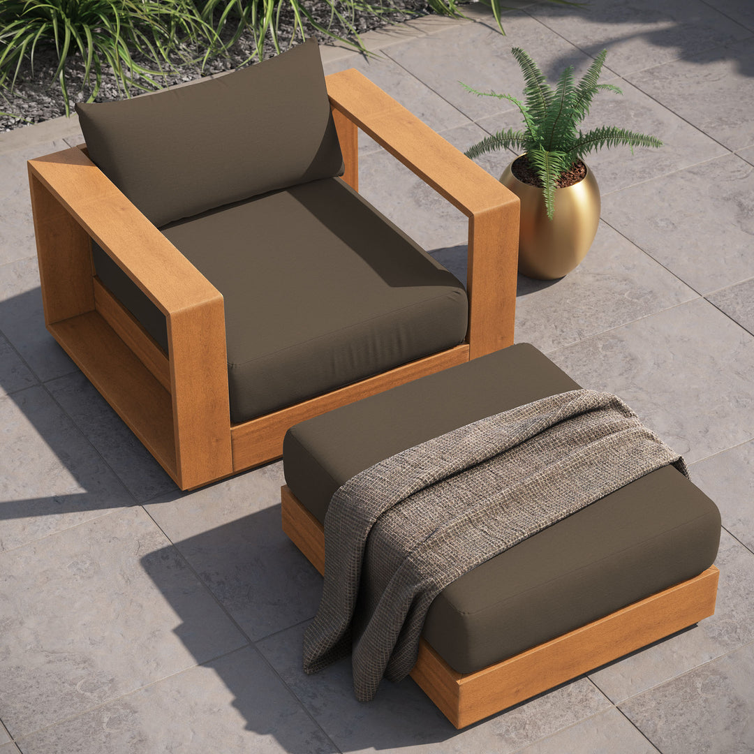 Terrace 2-Piece Outdoor Patio Acacia Timber Armchair and Ottoman Set