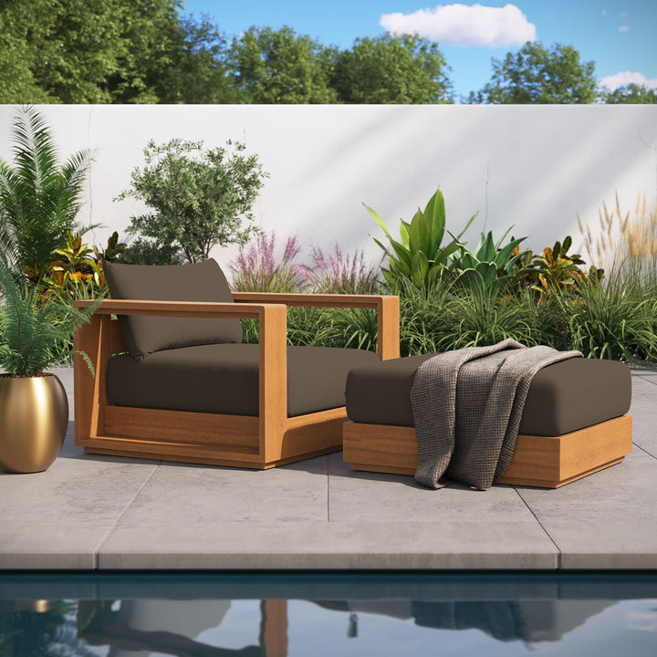 Terrace 2-Piece Outdoor Patio Acacia Timber Armchair and Ottoman Set