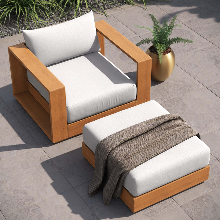 Terrace 2-Piece Outdoor Patio Acacia Timber Armchair and Ottoman Set