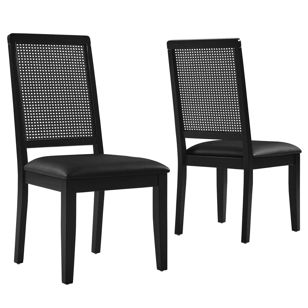 Avery Vegan Leather Upholstered Faux Rattan and Wood Dining Side Chairs Set of 2