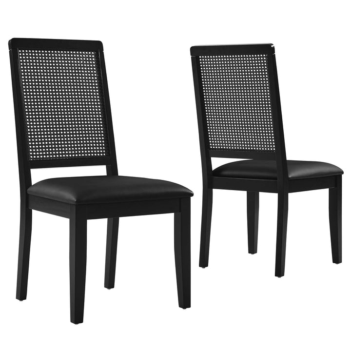 Avery Vegan Leather Upholstered Faux Rattan and Wood Dining Side Chairs Set of 2