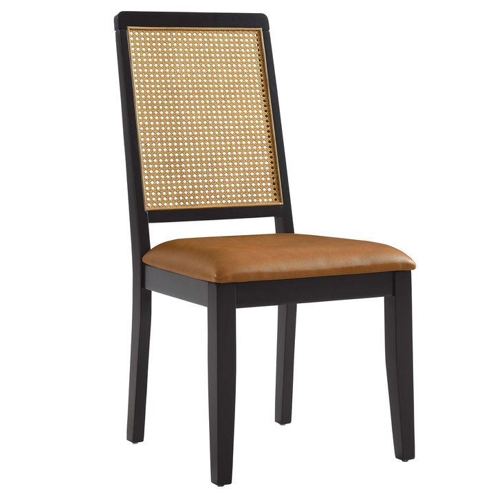 Avery Vegan Leather Upholstered Faux Rattan and Wood Dining Side Chairs Set of 2